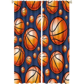 Basketball Curtains Sports Theme Starry Sky Design Polyester Fabric Window Treatments for Kids Boys Teens Bedroom Living Room Child Window Drapes 2 Panels Set,Total Size 42" x 45"