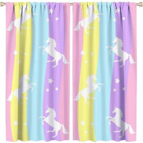 Starry Sky Unicorn Blackout Curtains, Fantastic Galaxy Art Fantasy Background with Unicorn Thermal Insulated Windows Curtain for Girls Bedroom Kids Room Decor Window Drapes 2 Panels W42 xL63