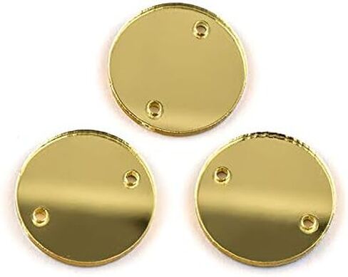 15mm-35mm 50PCS Sew on Acrylic Round Mirror,Acrylic Sew on Stone, Flat Bottom Double Hole Acrylic Rhinestone DIY Design Accessories (Gold, 20MM) in Saudi Arabia
