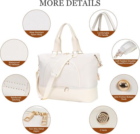 Travel Duffle Bag for Women, BAHIWOM Weekender Bag with Shoe Compartment and Wet Pocket, Carry on Overnight Bag with Toiletry & Cosmetic Bag, Tote Gym Bag for Travel, Yoga, Sports(Beige) in Kuwait