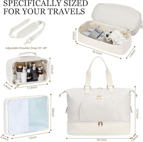 Travel Duffle Bag for Women, BAHIWOM Weekender Bag with Shoe Compartment and Wet Pocket, Carry on Overnight Bag with Toiletry & Cosmetic Bag, Tote Gym Bag for Travel, Yoga, Sports(Beige) in Kuwait