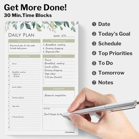 CRANBURY Tear-Off Weekly Planner Notepad - (8.5x11, Colorful) 54 Pages, Large Weekly Planner Pad, Undated Weekly Planning Pad with To Do List, Week of, Notes, plus Matching Note Pad in Kuwait