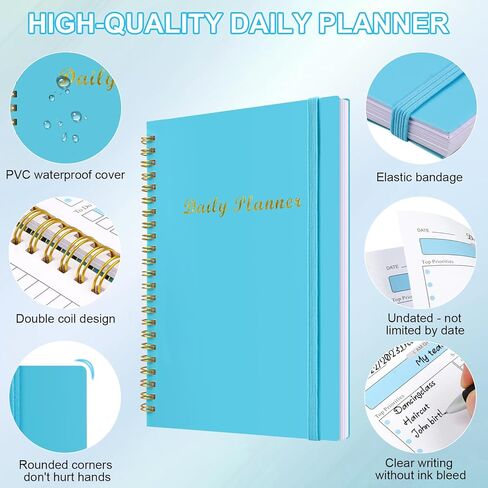 Joyberg Daily Planner 87 ورقة غير مؤرخة، 8.3 بوصة × 5.7 بوصة للقيام بقائمة دفتر ملاحظات بسلك مزدوج، دفتر مخطط A5 كل ساعة، دفتر يومية لتتبع عادات المفكرة للاجتماعات والمواعيد in Kuwait