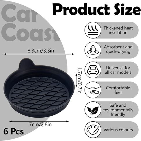 6 عبوات من قواعد الأكواب العالمية المصنوعة من السيليكون لحاملات الأكواب، قواعد أكواب مضادة للانزلاق مقاس 3.18 بوصة، ملحقات السيارة الداخلية وحامل أكواب وبطانة لزينة السيارات (6 ألوان) in Kuwait
