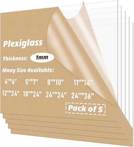 Acrylic Sheets 8x10, 0.04" Thick Clear Plastic Plexiglass Sheets for Picture Frames, Signs, Art Projects, DIY Crafts, Glass Replacement (Pack of 5) in Saudi Arabia