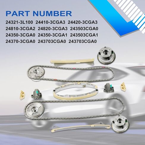 طقم سلسلة التوقيت مع 4 قطع VVT Gear يناسب Azera Genesis Santa Fe Palisade Cadenza Sedona Sorento Stinger 3.3L استبدال OE 24321-3L100 24370-3CGA0 24350-3CGA1 in Saudi Arabia