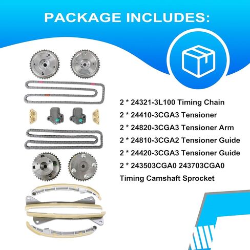 طقم سلسلة التوقيت مع 4 قطع VVT Gear يناسب Azera Genesis Santa Fe Palisade Cadenza Sedona Sorento Stinger 3.3L استبدال OE 24321-3L100 24370-3CGA0 24350-3CGA1 in Saudi Arabia