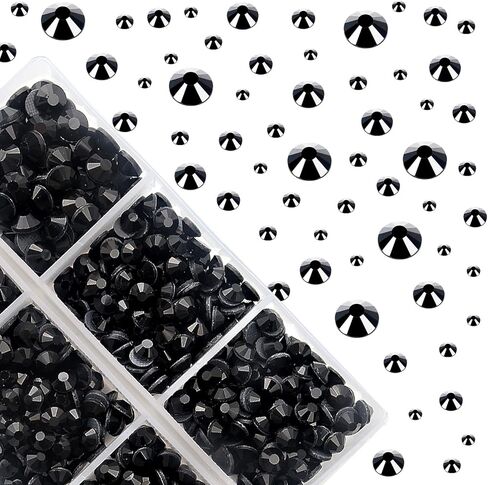 7000 قطعة من أحجار الراين الزجاجية الساخنة (أسود)، يمكن كيها على أحجار الراين المسطحة مع ملقط وقلم منتقي، أحجار كريمة مستديرة من الكريستال للتثبيت الساخن للحرف اليدوية (SS6 10 16 20 30) in Kuwait