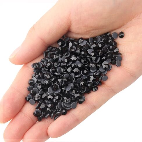 7000 قطعة من أحجار الراين الزجاجية الساخنة (أسود)، يمكن كيها على أحجار الراين المسطحة مع ملقط وقلم منتقي، أحجار كريمة مستديرة من الكريستال للتثبيت الساخن للحرف اليدوية (SS6 10 16 20 30) in Kuwait