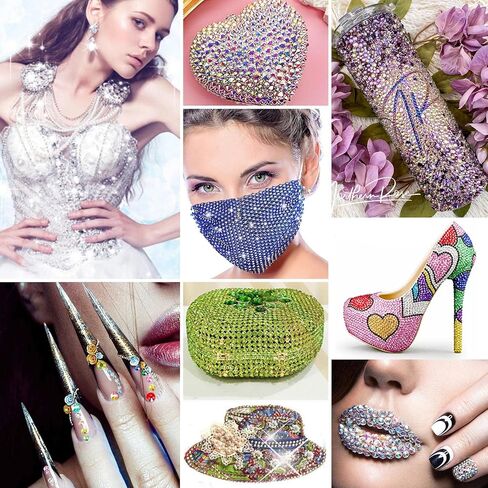 7000 قطعة من أحجار الراين الزجاجية الساخنة (أسود)، يمكن كيها على أحجار الراين المسطحة مع ملقط وقلم منتقي، أحجار كريمة مستديرة من الكريستال للتثبيت الساخن للحرف اليدوية (SS6 10 16 20 30) in Kuwait