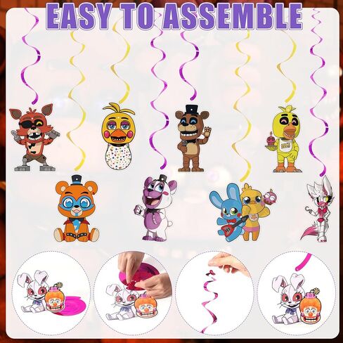 Five Nights Birthday Party Supplies - Five Nights Happy Birthday Banner, Hanging Swirls, Game Themed Party Decorations for Kids Boys Girls FNF Birthday Party Decor in Saudi Arabia