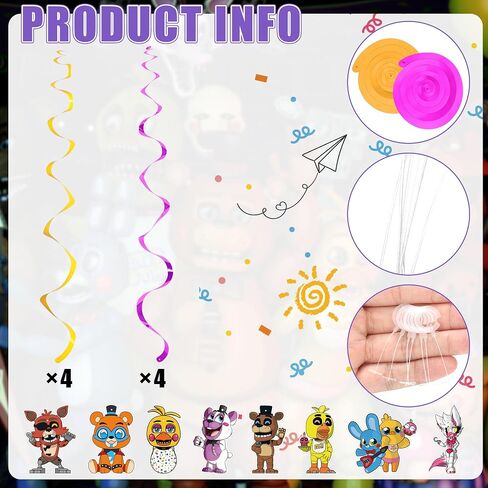 Five Nights Birthday Party Supplies - Five Nights Happy Birthday Banner, Hanging Swirls, Game Themed Party Decorations for Kids Boys Girls FNF Birthday Party Decor in Saudi Arabia