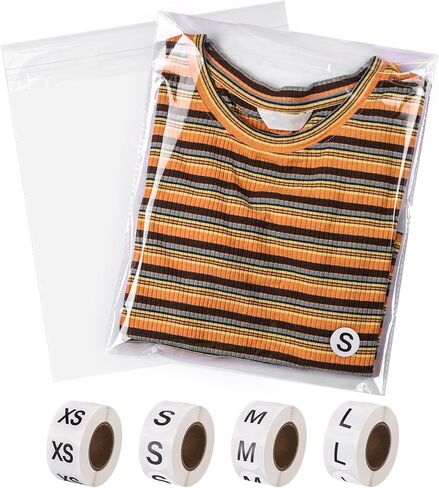 200 قطعة من أكياس القمصان الشفافة مقاس 11 × 14 بوصة مع لوح طي القميص و2000 قطعة من ملصقات حجم الملابس لتغليف الملابس والقمصان، والأعمال التجارية الصغيرة in Kuwait