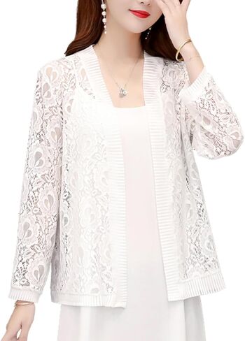 Femiserah Women's Long Sleeve Open Front Floral Lace Mesh Cardigan in Saudi Arabia