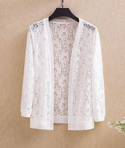 Femiserah Women's Long Sleeve Open Front Floral Lace Mesh Cardigan in Saudi Arabia