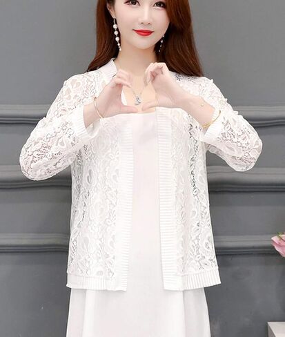 Femiserah Women's Long Sleeve Open Front Floral Lace Mesh Cardigan in Saudi Arabia