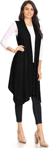 Anna-Kaci Brushed Lightweight Open Front Draped Sleeveless Cardigan Long Vest in Saudi Arabia