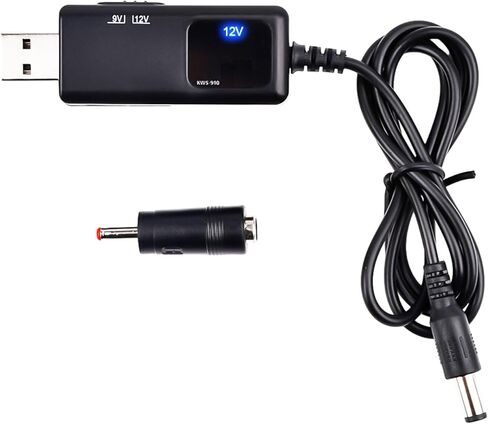 Aideepen USB إلى كابل DC، DC 5V إلى 9V 12V Boost Converter Cable 5.5x2.1mm 3.5x1.35mm 5V USB ذكر DC موصل شحن برميل جاك كابل الطاقة أسود مع شاشة LED in Kuwait