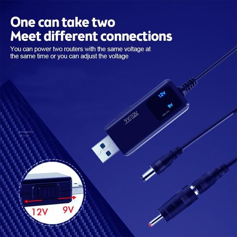 Aideepen USB إلى كابل DC، DC 5V إلى 9V 12V Boost Converter Cable 5.5x2.1mm 3.5x1.35mm 5V USB ذكر DC موصل شحن برميل جاك كابل الطاقة أسود مع شاشة LED in Kuwait