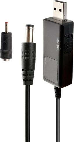 Aideepen USB إلى كابل DC، DC 5V إلى 9V 12V Boost Converter Cable 5.5x2.1mm 3.5x1.35mm 5V USB ذكر DC موصل شحن برميل جاك كابل الطاقة أسود مع شاشة LED in Kuwait