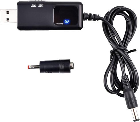 Aideepen USB إلى كابل DC، DC 5V إلى 9V 12V Boost Converter Cable 5.5x2.1mm 3.5x1.35mm 5V USB ذكر DC موصل شحن برميل جاك كابل الطاقة أسود مع شاشة LED in Kuwait