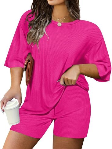 Ritera Womens Plus Size 2 Piece Outfits Summer Short Sets Lounge Set Tops & Shorts Track Suit Matching Set XL-5XL in Saudi Arabia