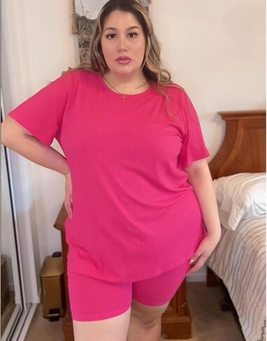 Ritera Womens Plus Size 2 Piece Outfits Summer Short Sets Lounge Set Tops & Shorts Track Suit Matching Set XL-5XL in Saudi Arabia