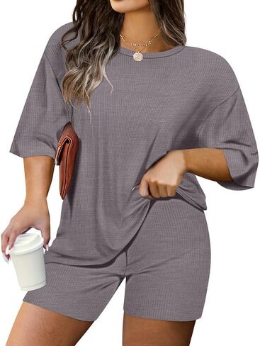 Ritera Womens Plus Size 2 Piece Outfits Summer Short Sets Lounge Set Tops & Shorts Track Suit Matching Set XL-5XL in Saudi Arabia
