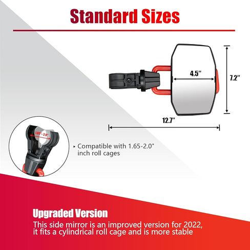 UTV Side Mirrors for 1.65"-2" Roll Cage, Aluminum Solid Bracket, 2023 New UTV Mirrors, Adjustable Satisfactory Viewing Angle Compatible with Polaris RZR, Can Am X3, Kawasaki Mule, Honda Pioneer SXS in Kuwait
