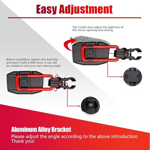 UTV Side Mirrors for 1.65"-2" Roll Cage, Aluminum Solid Bracket, 2023 New UTV Mirrors, Adjustable Satisfactory Viewing Angle Compatible with Polaris RZR, Can Am X3, Kawasaki Mule, Honda Pioneer SXS in Kuwait