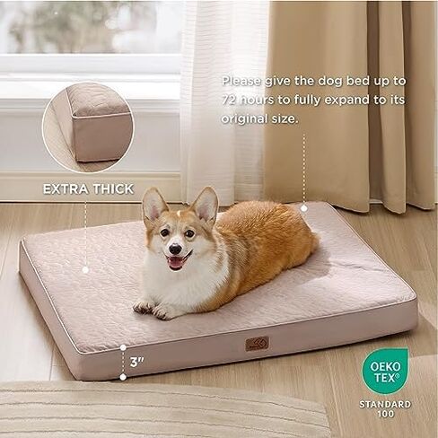 سرير للكلاب الكبيرة جدًا من Bedsure - إسفنج ذو ذاكرة مقاس XL، سرير سميك للحيوانات الأليفة مكون من طبقتين مع غطاء قابل للإزالة والغسل وبطانة مقاومة للماء (44 × 32 × 4 بوصة)، رمادي in Kuwait