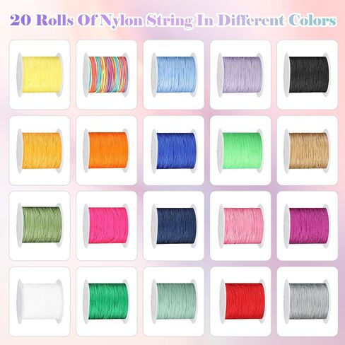 Nylon String for Bracelets, 20 Rolls Chinese Knotting Cord, 0.8MM 437 Yard Nylon Beading String Thread for Kumihimo, Braided Bracelets, Beading,Necklaces, Macrame Craft in Saudi Arabia
