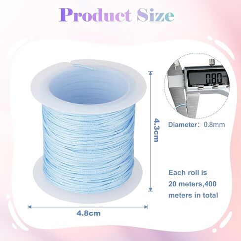 Nylon String for Bracelets, 20 Rolls Chinese Knotting Cord, 0.8MM 437 Yard Nylon Beading String Thread for Kumihimo, Braided Bracelets, Beading,Necklaces, Macrame Craft in Saudi Arabia