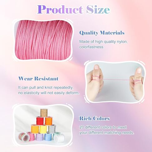 Nylon String for Bracelets, 20 Rolls Chinese Knotting Cord, 0.8MM 437 Yard Nylon Beading String Thread for Kumihimo, Braided Bracelets, Beading,Necklaces, Macrame Craft in Saudi Arabia