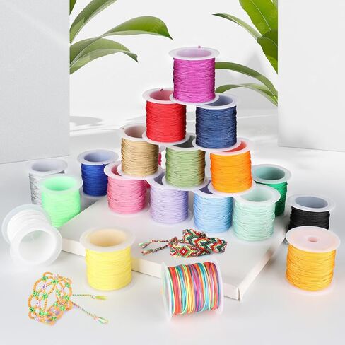 Nylon String for Bracelets, 20 Rolls Chinese Knotting Cord, 0.8MM 437 Yard Nylon Beading String Thread for Kumihimo, Braided Bracelets, Beading,Necklaces, Macrame Craft in Saudi Arabia
