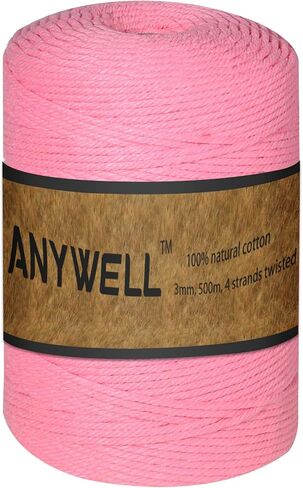 Macrame Cord 4mm x 300yard, Cotton Cord, Macrame Rope, Corde Macramé, Not Dyed, Handmade Soft 4-Strand Twisted Cotton Rope for Macrame, Wall Hanging, Plant Hanger, DIY Craft Making, Knitting in Saudi Arabia