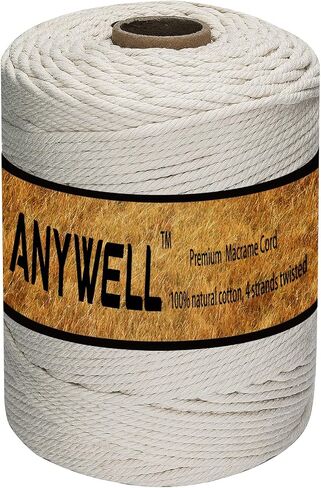 Macrame Cord 4mm x 300yard, Cotton Cord, Macrame Rope, Corde Macramé, Not Dyed, Handmade Soft 4-Strand Twisted Cotton Rope for Macrame, Wall Hanging, Plant Hanger, DIY Craft Making, Knitting in Saudi Arabia