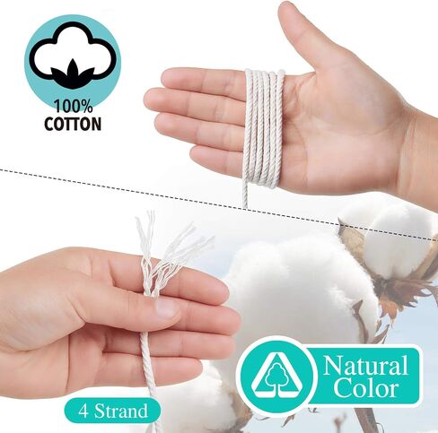 Macrame Cord 4mm x 300yard, Cotton Cord, Macrame Rope, Corde Macramé, Not Dyed, Handmade Soft 4-Strand Twisted Cotton Rope for Macrame, Wall Hanging, Plant Hanger, DIY Craft Making, Knitting in Saudi Arabia