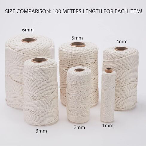 Macrame Cord 4mm x 300yard, Cotton Cord, Macrame Rope, Corde Macramé, Not Dyed, Handmade Soft 4-Strand Twisted Cotton Rope for Macrame, Wall Hanging, Plant Hanger, DIY Craft Making, Knitting in Saudi Arabia