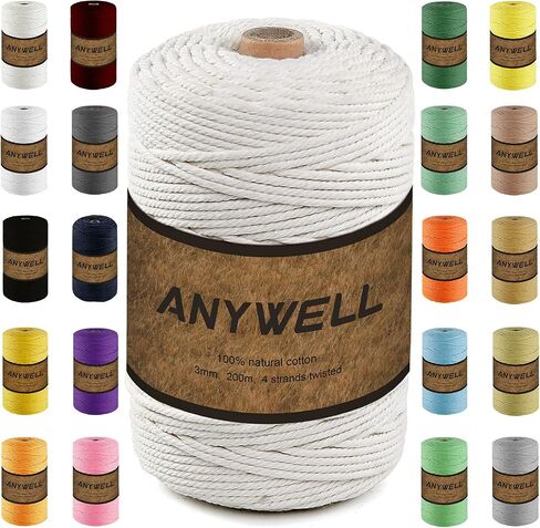 Macrame Cord 4mm x 300yard, Cotton Cord, Macrame Rope, Corde Macramé, Not Dyed, Handmade Soft 4-Strand Twisted Cotton Rope for Macrame, Wall Hanging, Plant Hanger, DIY Craft Making, Knitting in Saudi Arabia