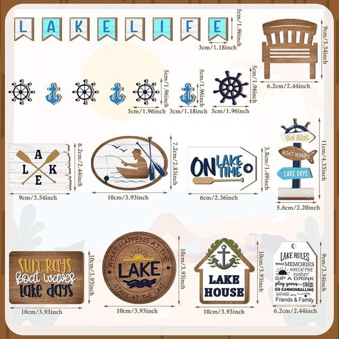 Tatuo 16 Pcs Summer Tiered Tray Decor Set Lake Wooden Signs Summer Ocean Boat Anchor Table Decorations Rustic Farmhouse Lake House Wood Block Signs for Home Kitchen Tabletop Holiday Party Decor in Saudi Arabia