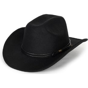 Classic Western Felt Cowboy Cowgirl Hat for Women Men Wide Brim Belt Buckle Cowboy Hat (Size:Medium-Large) in Kuwait