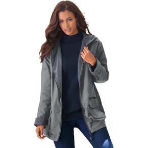 Roaman's Women's Plus Size Hooded All-Weather Jacket Fleece Lining Rain Coat in Kuwait