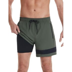 SILKWORLD Mens Swim Trunks with Compression Liner Quick Dry 6 in Bathing Suit Summer Swim Shorts with Zipper Pockets in Kuwait