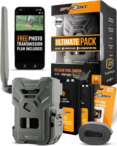 SPYPOINT Flex-Plus Cellular Trail Camera, 36MP Photos and 1080p Videos w/Sound, Double The Battery Capacity, GPS-Enabled, Dual-SIM LTE Connectivity, 100' Flash & Detection Range, 4 Capture Modes in Kuwait