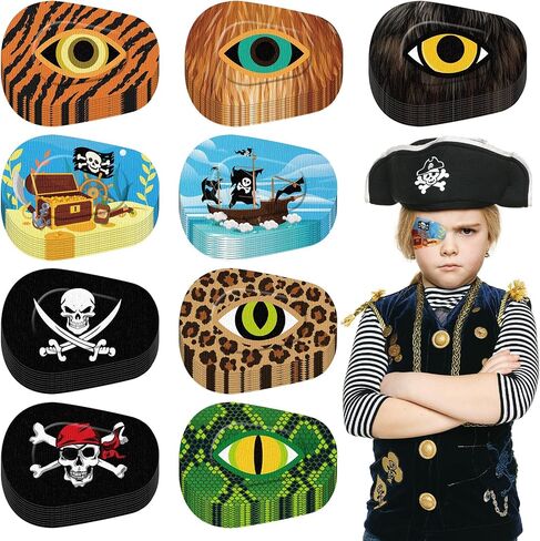 Panelee Adhesive Eye Patches for Kids Boys Bulk Halloween Pirate Toddler Eye Patch Breathable Material, Light Blocking Cotton Colorful and Fun Designs for Boys, 9 Styles(90 Pcs) in Saudi Arabia