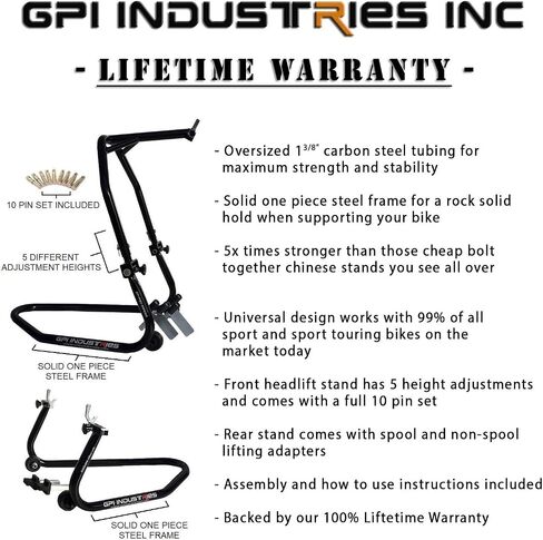 GP Pro Series - Gloss Black Universal Universal الأمامي والخلفي مجموعة الدراجات النارية Paddock Paddock مصاعد ل Kawasaki Suzuki Honda Yamaha BMW Ducati Triumph Sport and Sport Touring Bikes in Saudi Arabia