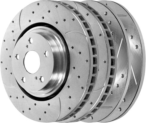 AutoShack Front and Rear Drilled Slotted Brake Rotors Silver Set of 4 Replacement for 2008-2013 Toyota Highlander 2.7L 3.3L 3.5L V6 AWD FWD BRKPKG773 in Kuwait