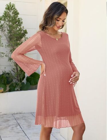 Sparkly Mesh Mini Maternity Dress Sheer Bell Sleeves Tie Back Pregnant Dresses Baby Shower Photoshoot Casual in Saudi Arabia