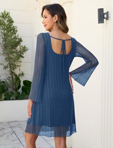 Sparkly Mesh Mini Maternity Dress Sheer Bell Sleeves Tie Back Pregnant Dresses Baby Shower Photoshoot Casual in Saudi Arabia
